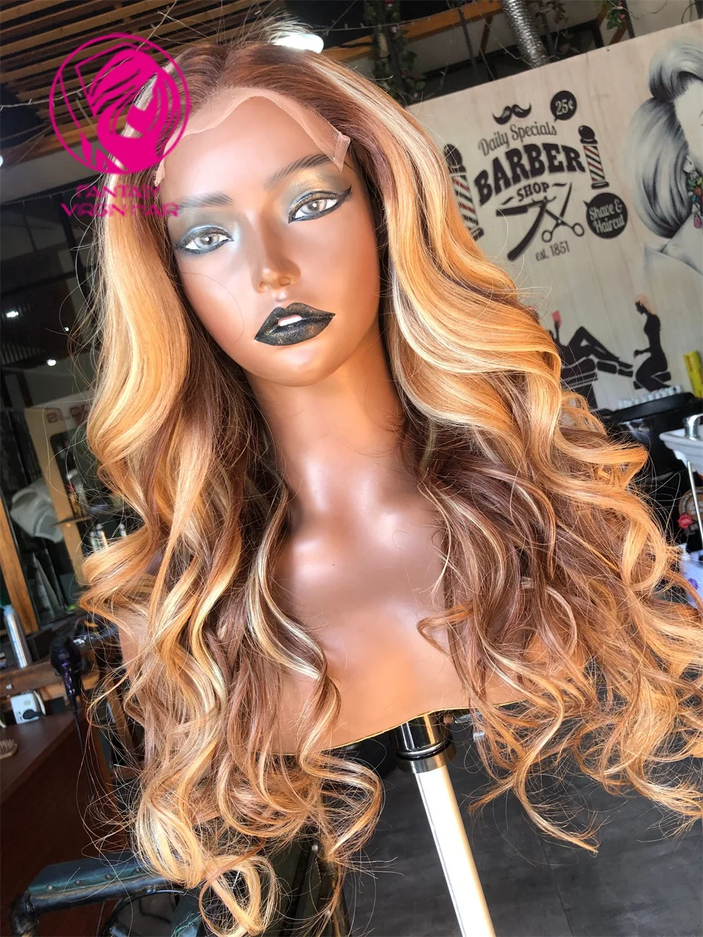 

Balayage Full Lace Wig Brazilian Wavy Human Hair Highlight #27 Honey Blonde 13*4 Lace Front Human Hair Wigs For Women