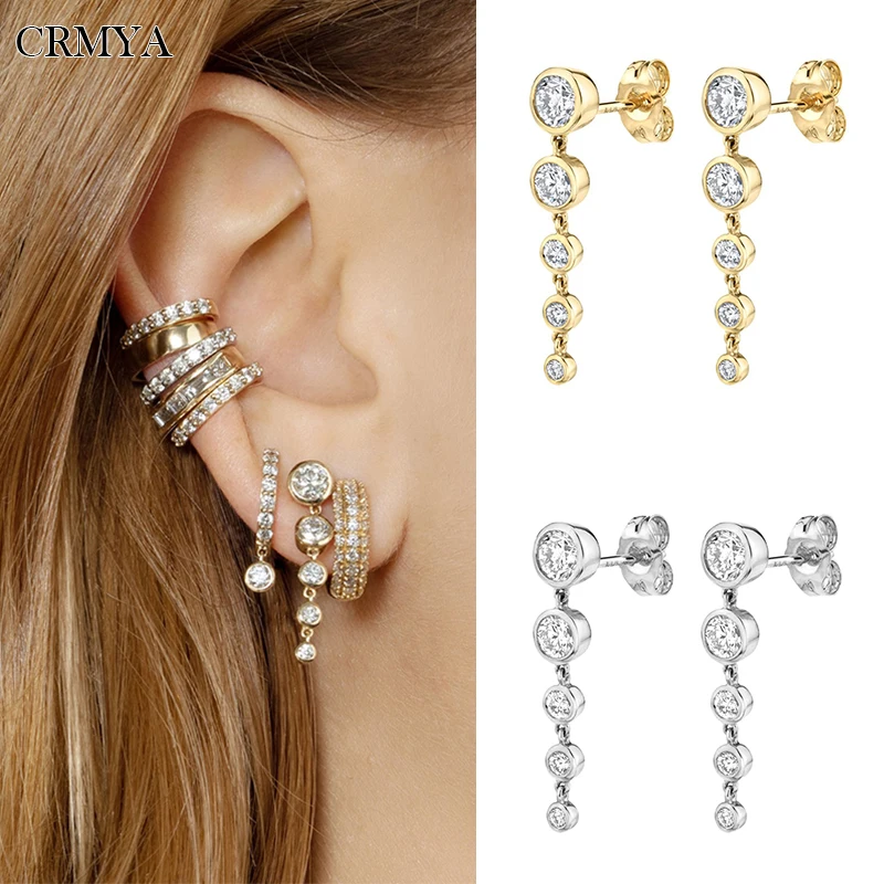 

CRMYA Gold Plated Stud Earrings for Women Vintage Piercing CZ Zircon Women's Tassel Chain Earring 2022 Jewelry Wholesale
