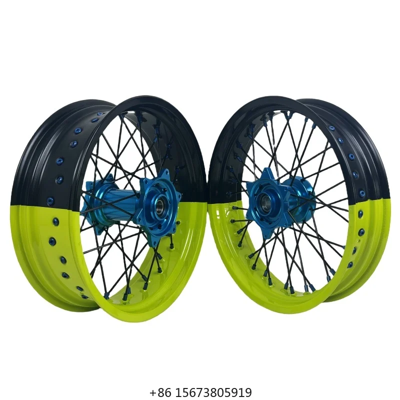 Bi-color Supermoto Motorcycle Parts 17 Inch Wheel Set for EXC SXF 125/250/300/450/500/525 2003-2023