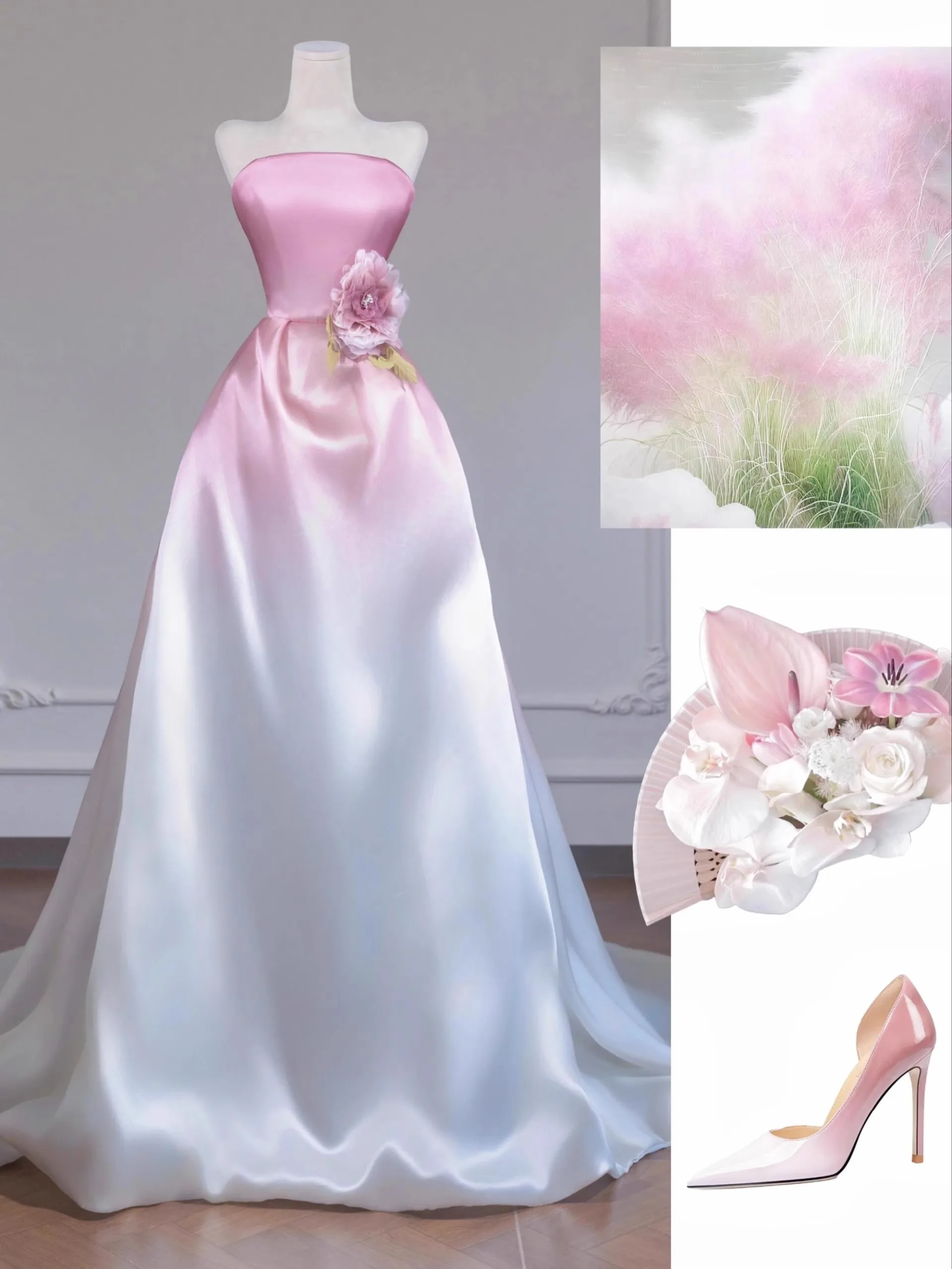 

Wedding Dr Satin Surface Strapl Gown Faionable Bridesmaid Outfit Travel Photoaphy Long Skirt mid Waist No Sve