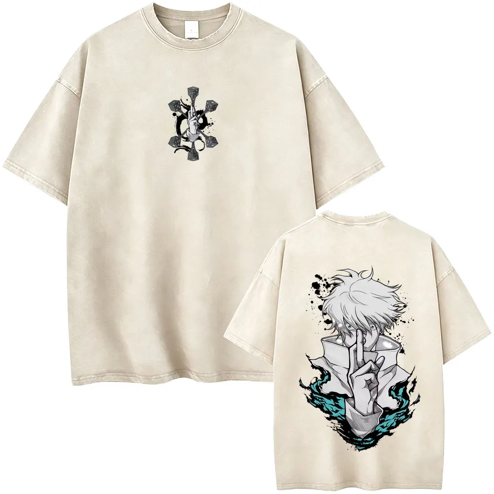

Hot Sale Anime Jujutsu Kaisen Gojo Satoru Vintage Washed T-shirt Men Women Cartoon Manga T-shirts Men's Retro Oversized T Shirts