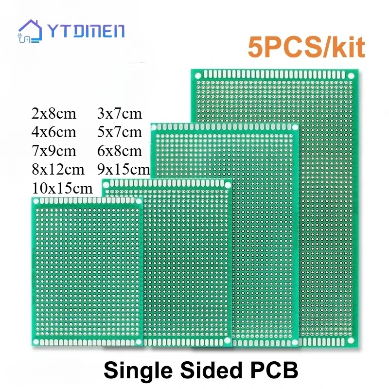 5 Stücke Einseitige PCB Prototyp Board 2x8 3x7 4x6 5x7 6x8 7x9 8x12 9x15 10x15 cm Leiterplatte Universal DIY PCB Löten
