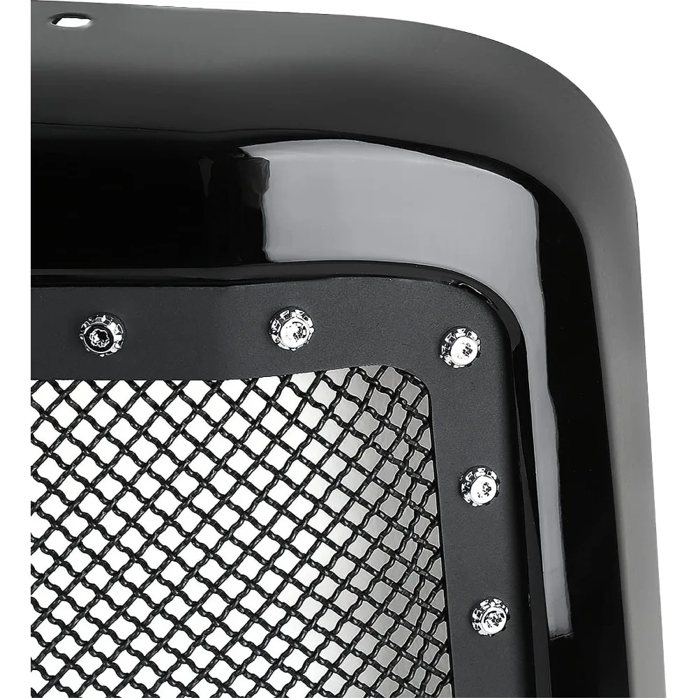 Tuning Glossy Black Stainless Steel Rivet Mesh Style Front Hood Grille Compatible with 2005-2007 Ford F-250