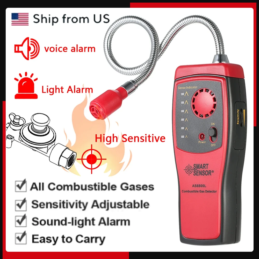 

AS8800L Handheld Portable Automotive Mini Combustible Gas Detector Determine Tester with Sound and Light Alarm