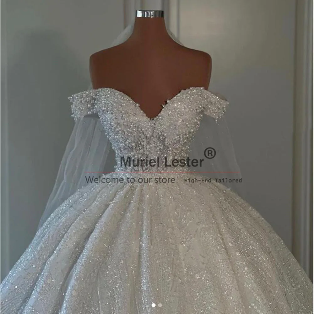 Robe de mariée princesse exquise, robe de Rh, col en V, perles de perles, robes de mariée, grande taille