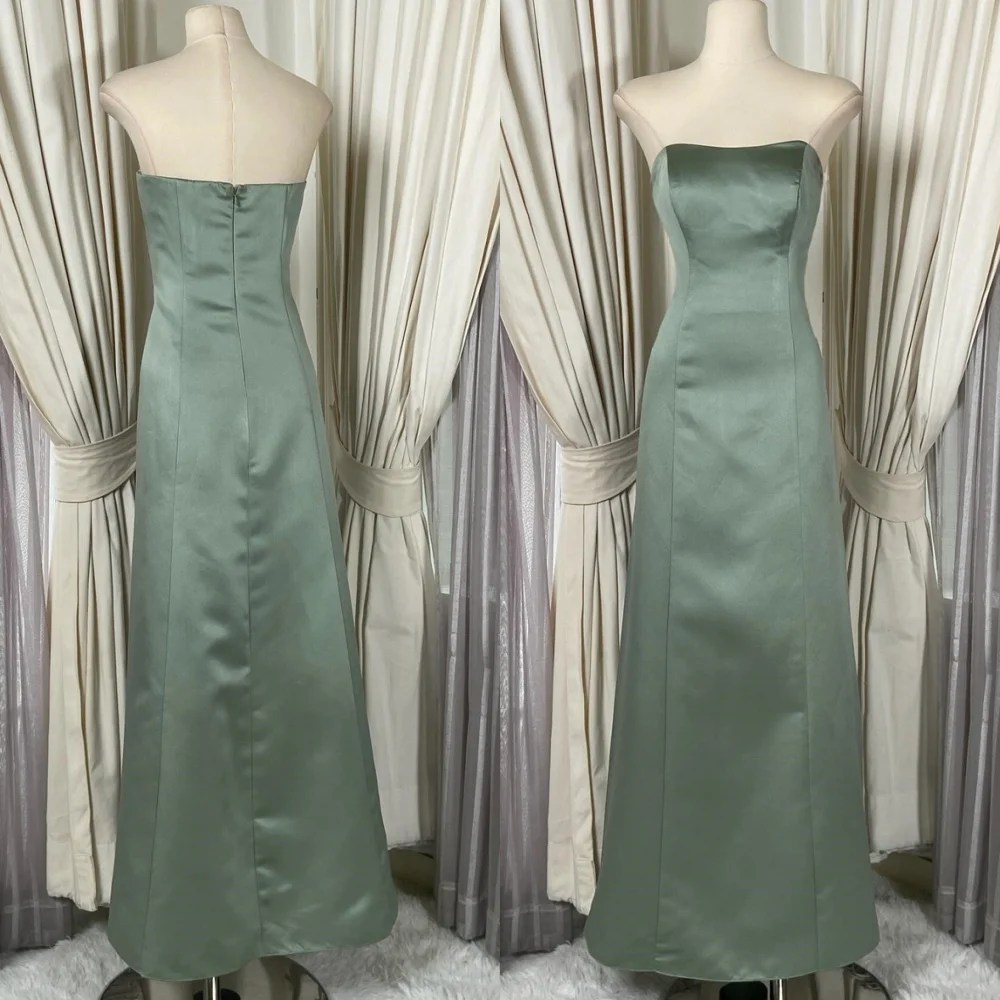 

Customized Luxury Satin Evening Dress Exquisite Strapless Sleeveless Homecoming Dresses Fashion Zipper Back Celebrity Gowns