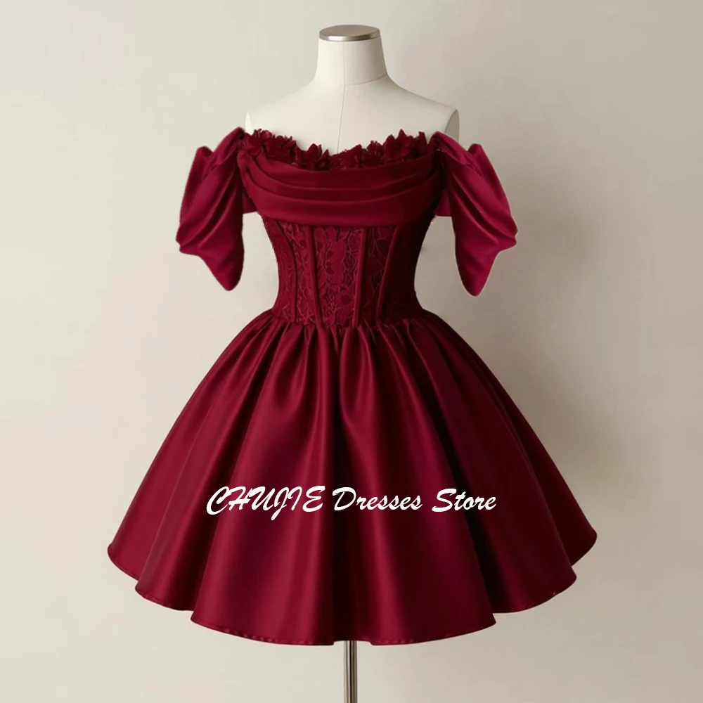 

Бордовое выпускное платье А-силуэта с кружевом и цветами, мини-платье для выпускного вечера, подростковое вечернее платье на заказ, платье для выпускного бала