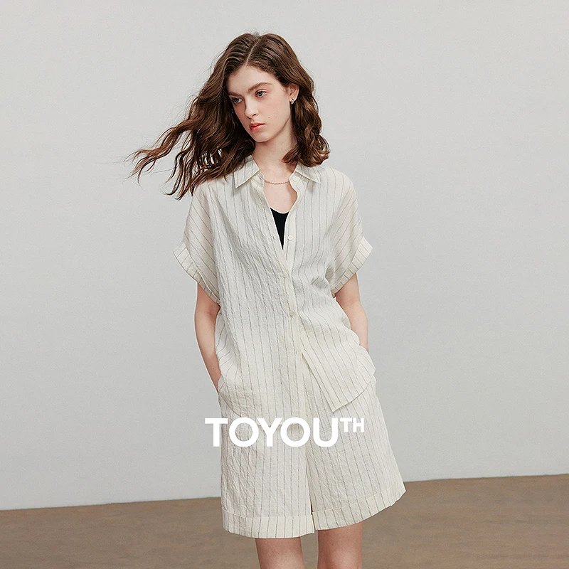 

TOYOUTH Women Blouse Shirt 2025 Summer Short Sleeve Fashion Tops 8522022