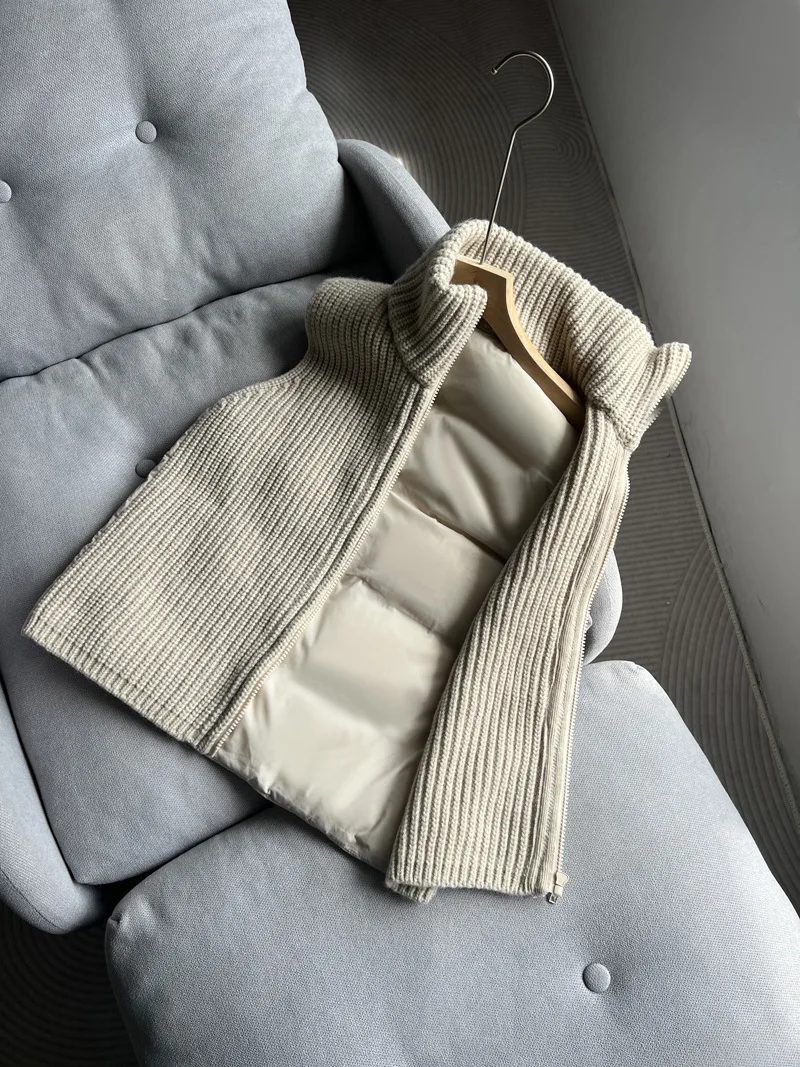 2025 outono/inverno novo colete de malha feminino commuter gola emenda colete
