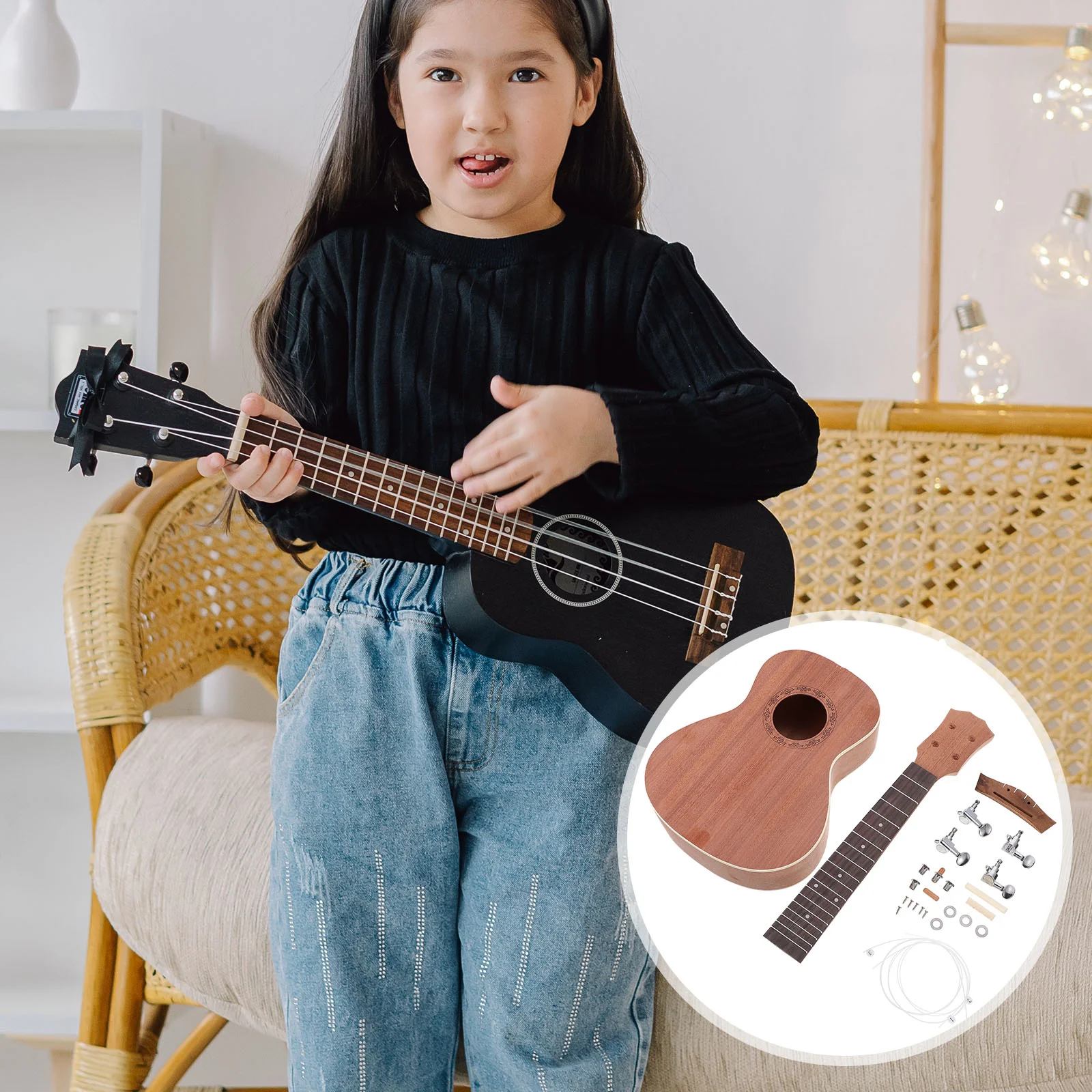 

23 Inch Ukulele Handmade Music Toys Small DIY Manual Kit Metal Material Toddler