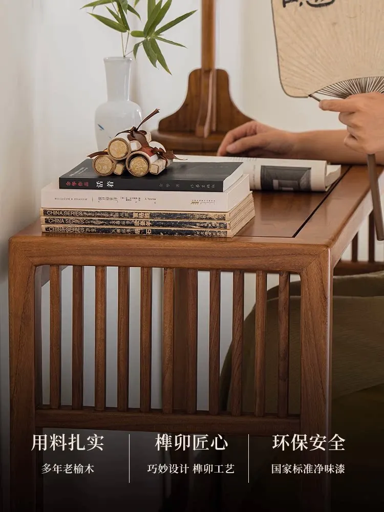 New Chinese old elm  table, piano stool, all solid wood Zen resonance , antique shelf, guzheng table stool