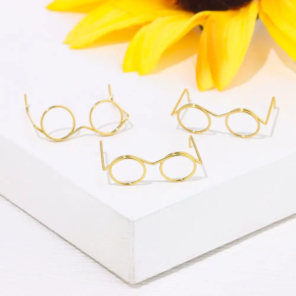 10PCS Doll Eyeglasses Mini Gold Round Frame Lensless Eyewear Retro Alloy Doll Glasses Toy Accessories