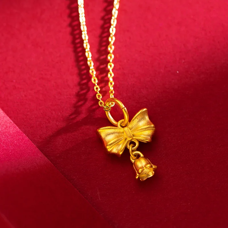 Flower Collarbone Chain Women's 9999 24K Real Gold Bell Orchid Pendant Collarbone Item Fresh, Sweet and High-end Floral Necklace