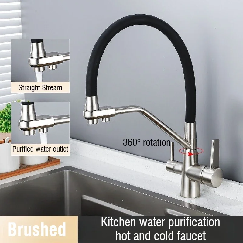 Zinc Coated Copper Kitchen Sink Faucet Three-in-One Cold and Hot Water Purification Dual Use Modern Bathroom Sink Tap