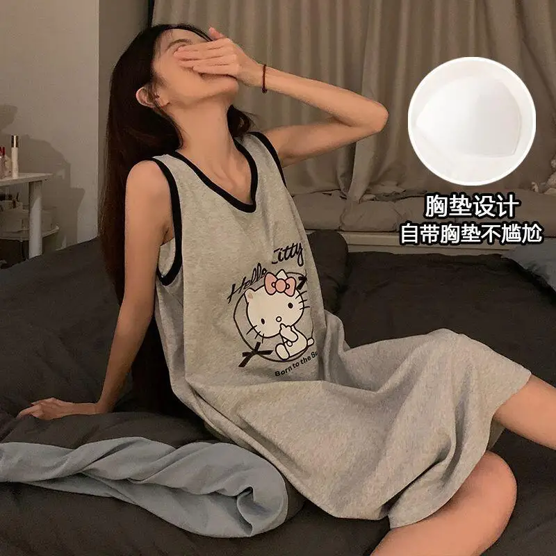 

Новая женская ночная сорочка-жилет в корейском стиле Kawaii, летнее домашнее платье на бретельках, модная ночная сорочка средней длины