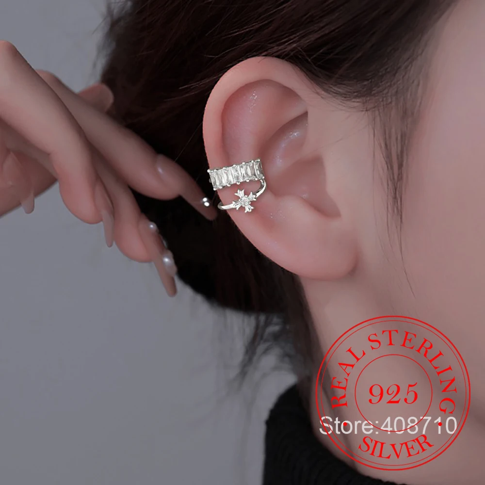 

925 Sterling Silver 1pcs Double Layer Crystal Cross Clip Earrings for Women No-piecing Ear Wedding Party Jewelry Friend Gift
