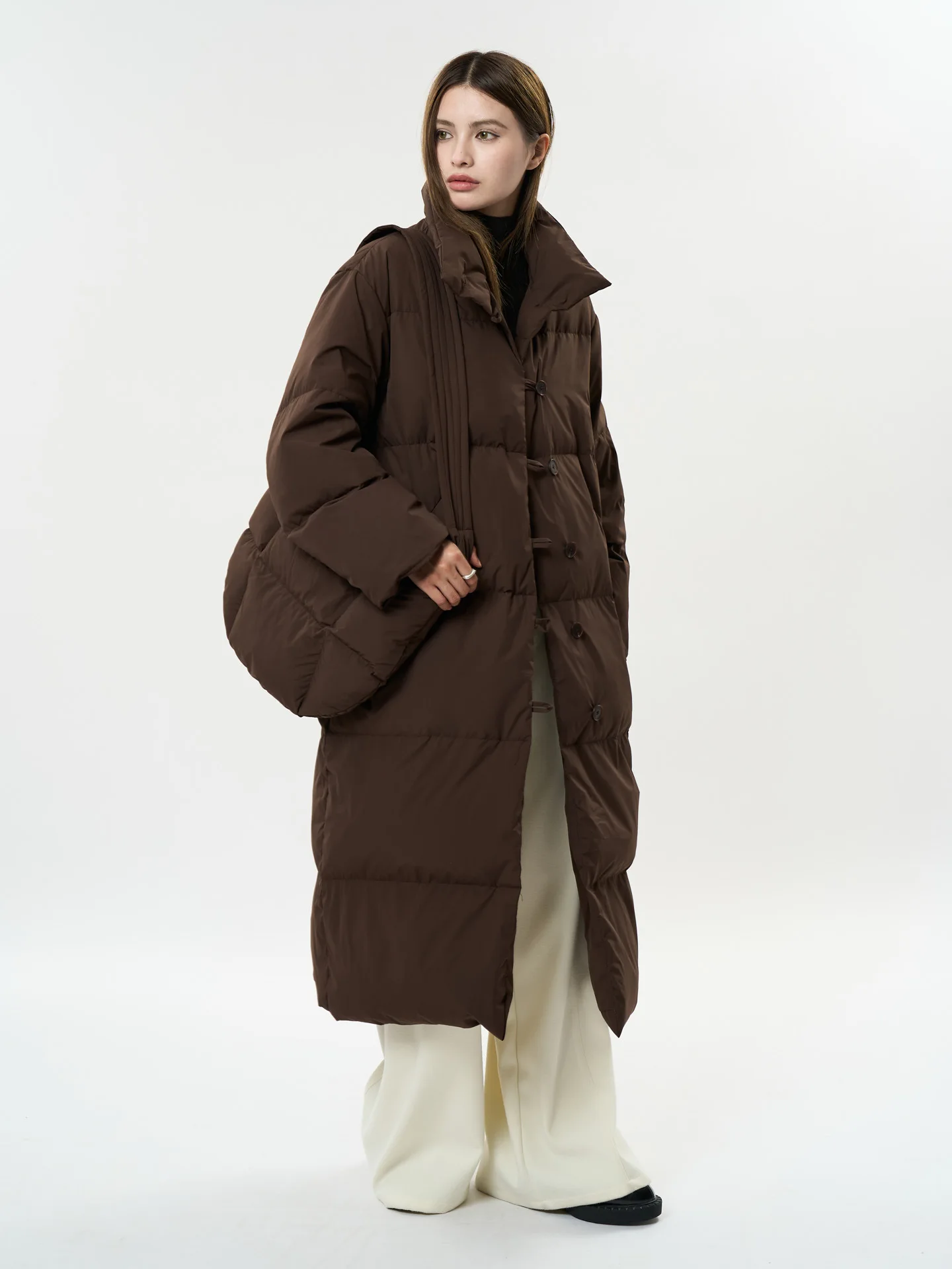 Autumn Winter Thickened Long Bread Style down Jacket Women's Commute Fashion Stand Collar Coat Warm Outerwear Coat