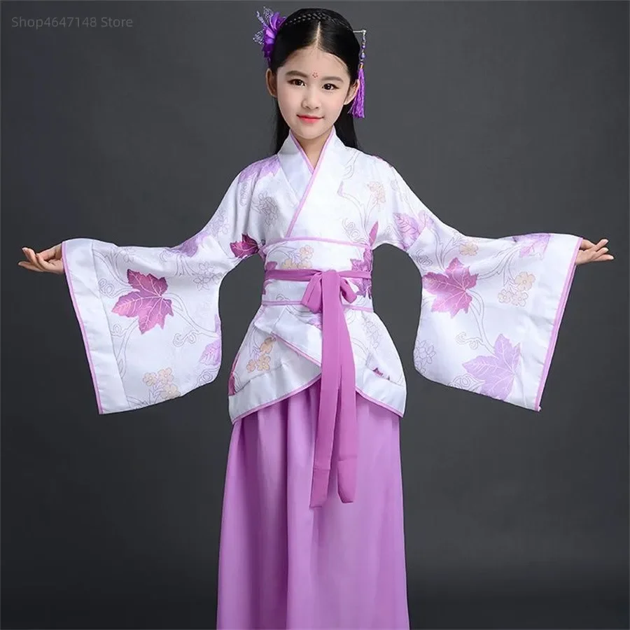 2025 Robe en soie chinois pour filles, Kimono pour enfants, disfraz de chorale de danza Hanfu tradicional Vintage