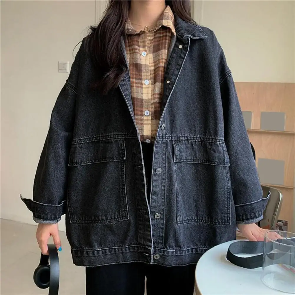 1Pc Stylish Denim Jacket Single-breasted Design Women Denim Jacket with Retro Vibes Oversized Women\'s Denim Jacket for Commuting