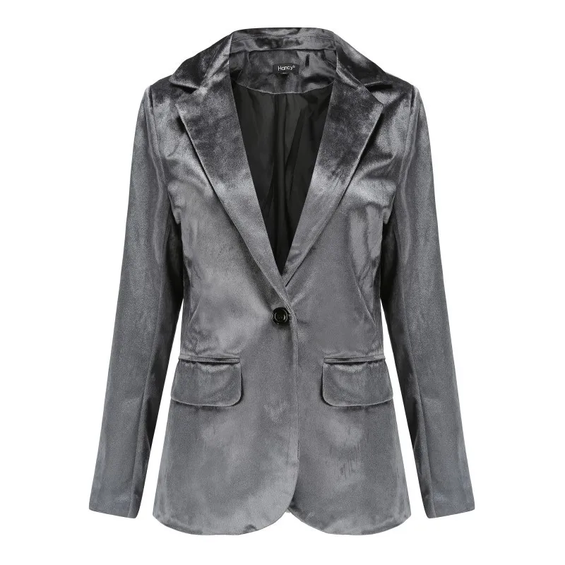 Frauen solide dunkelgrüne Samt Blazer Frühling Langarm Single Button lässig Blazer Herbst ol Büro Dame Jacke schlanken Mantel