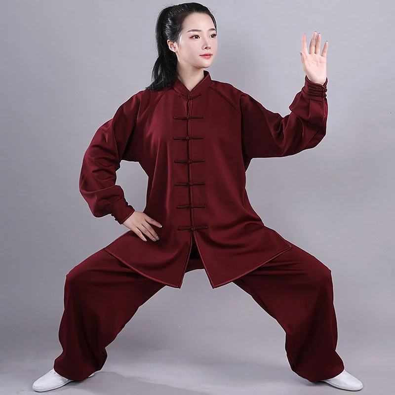 Unisex Tai Chi Suit Autumn/Winter Thickened Thermal Milk Silk Fabric Martial Arts Training & Morning Exercise Wear Set Senior Ad