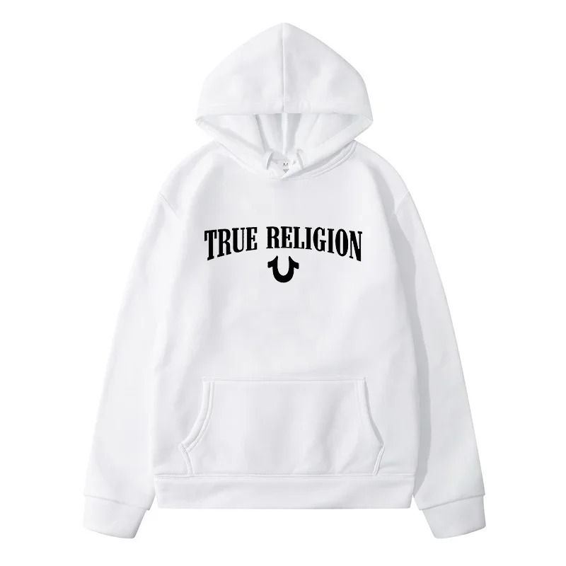 True Religion Design Men's Autumn/Winter Pure Cotton Super Large Hoodie Women's Fashion Casual Style Long Sleeve Hoodie
