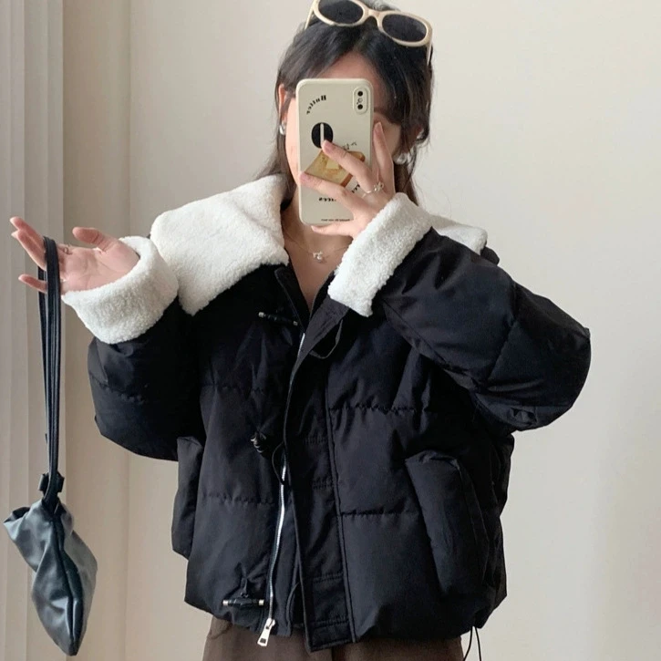 Fashion Short Padding Jacket Winter Women Cotton Coat Stand Collar Classic Solid Parkas Puff Jackets Casual Sweet All-Match Coat