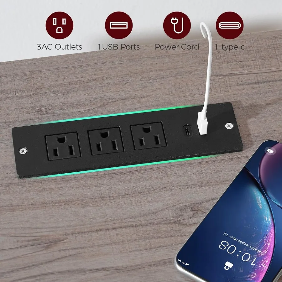 大型24インチファームハウステイドスツール、内蔵充電ステーションと納屋ドアデザイン、調節可能な収納棚、正方形、グレー、素朴なスタイル