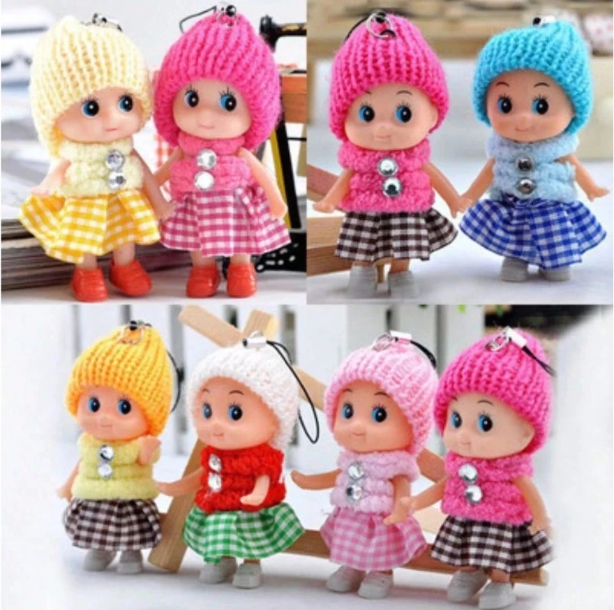 6PCS Cute Small Woolen Hat Confused Doll Palm Doll Doll Key Phone Chain Pendant