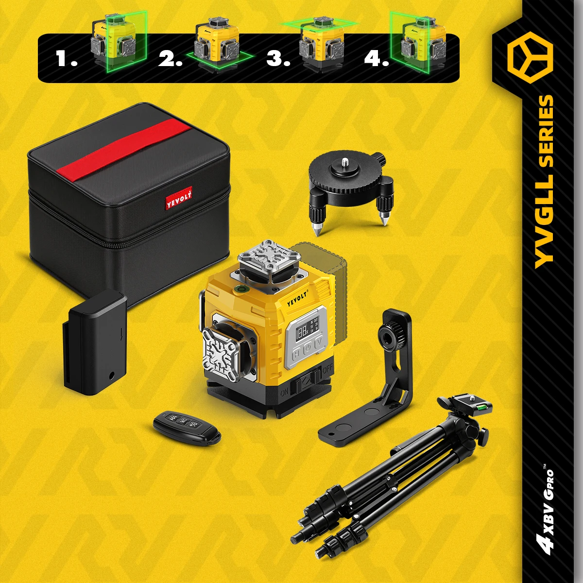 

YEVOLT YVGLL4XS16G Full Layout 16-Line Plumb & Level Laser Level Auto-Leveling Marble Floor Layout High Precision 30m Coverage