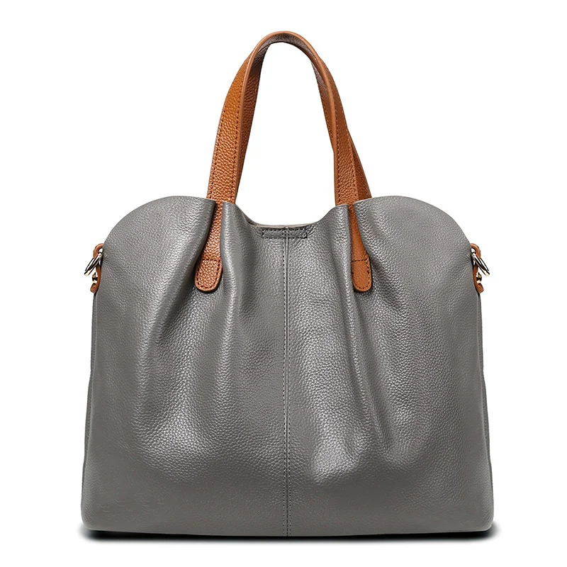 Bolso de mano de cuero genuino para mujer, bolsa de hombro de cuero de vaca, bolso de mensajero cruzado Simple, bolso de mano de gran capacidad, elegante