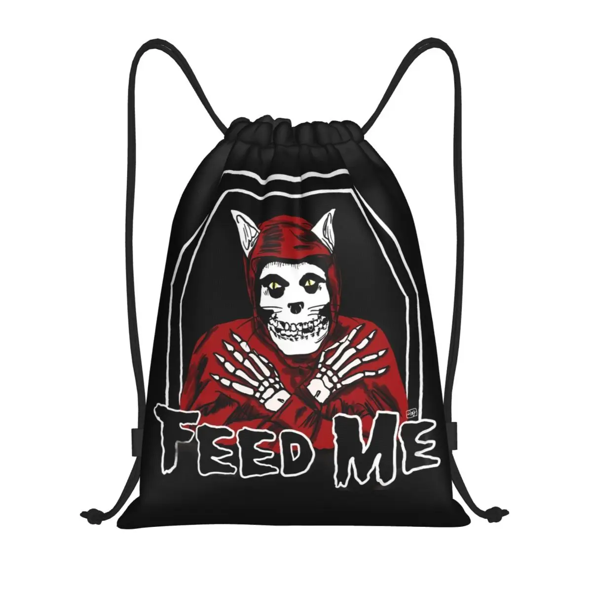

Feed Me Meow Misfits Череп Сумки на шнурке Футбольный рюкзак Спортивный рюкзак Металлическая музыкальная группа Сумки на шнурке для йоги