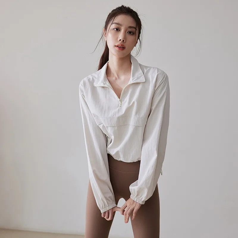 

Stand-Up Collar Sports Jacket Women Loose-Fit Breathable Slimming Yoga Wear Running Fitness Long Sleeve High-Age Zipper