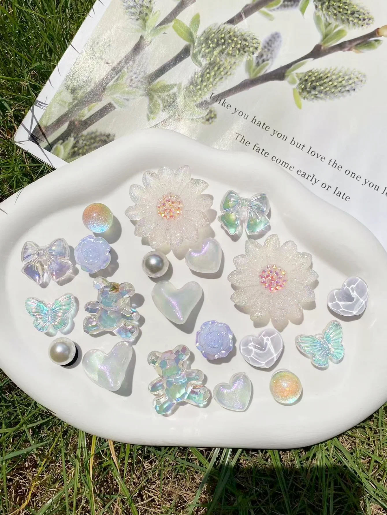 20 زهرة بيضاء، دب، قوس، تموج الماء، فراشة، لؤلؤ ABS، إبزيم حذاء دائري مطرز، ديكورات ذاتية الصنع، شو متعدد الوظائف #4