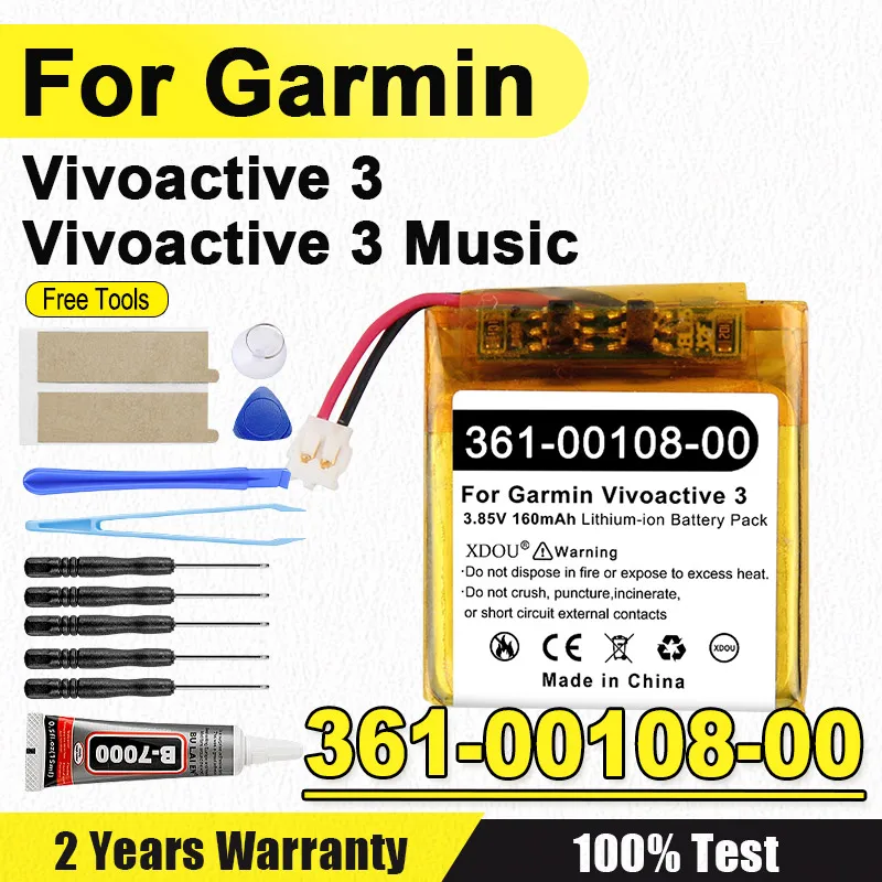 New in 2026 Replacement Battery 361-00108-00 For Garmin Vivoactive 3 GPS Glonass High Quality Batteries 160mAh With Tool