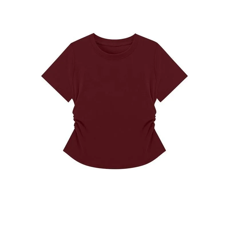 

Single/two-piece threaded waist U-shaped hem, slim and thin in summer, trendy front shoulder irregular short-sleeved top women