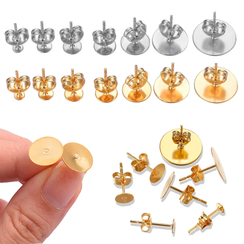 100 Stück/Los, 3 mm–12 mm, silberfarbene, unbeschichtete Ohrstecker aus Edelstahl, mit Ohrstecker-Steckern für die Herstellung von Schmuck im DIY-Stil. – Detail 4