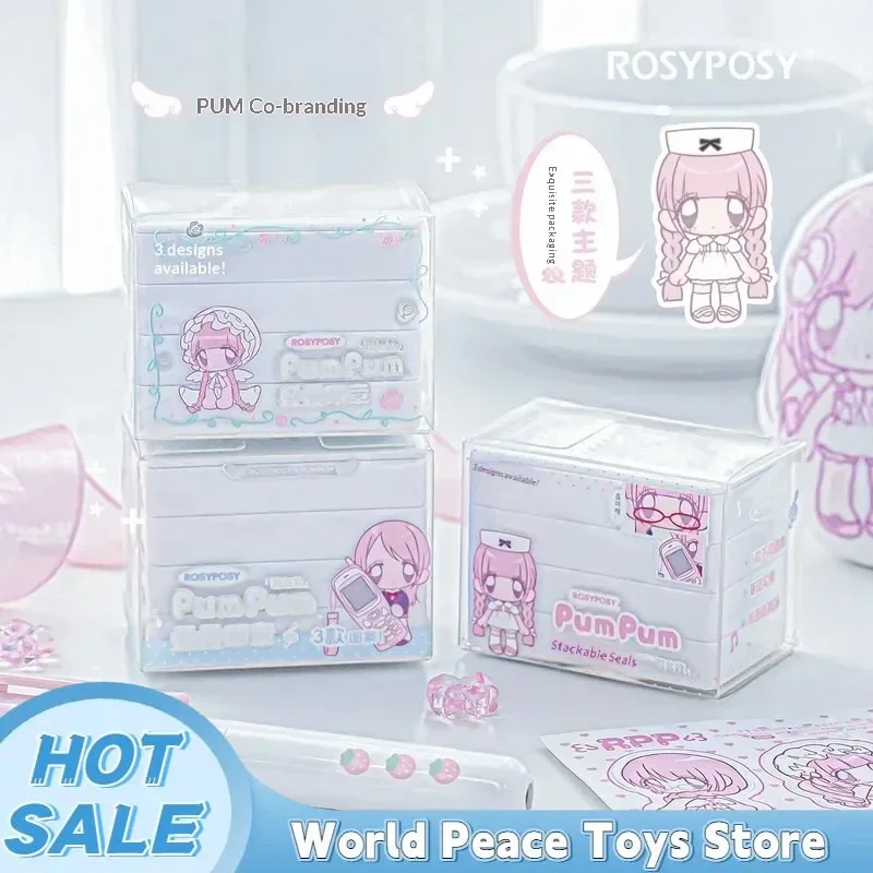 Rosyposy PumPum Collab Stackable Decorative Stamps Cute Cartoon Pattern For Journal Diy Scrapbook Hand Account Decoration Craft