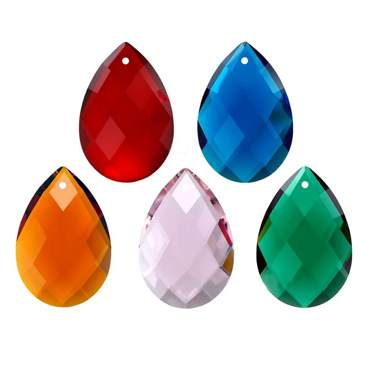 Top Quality 38mm 50pcs/lot Multicolor Faceted Pendants Crystal Sun Catcher Drops Christmas Tree Hanging Candle Lamp Decoration