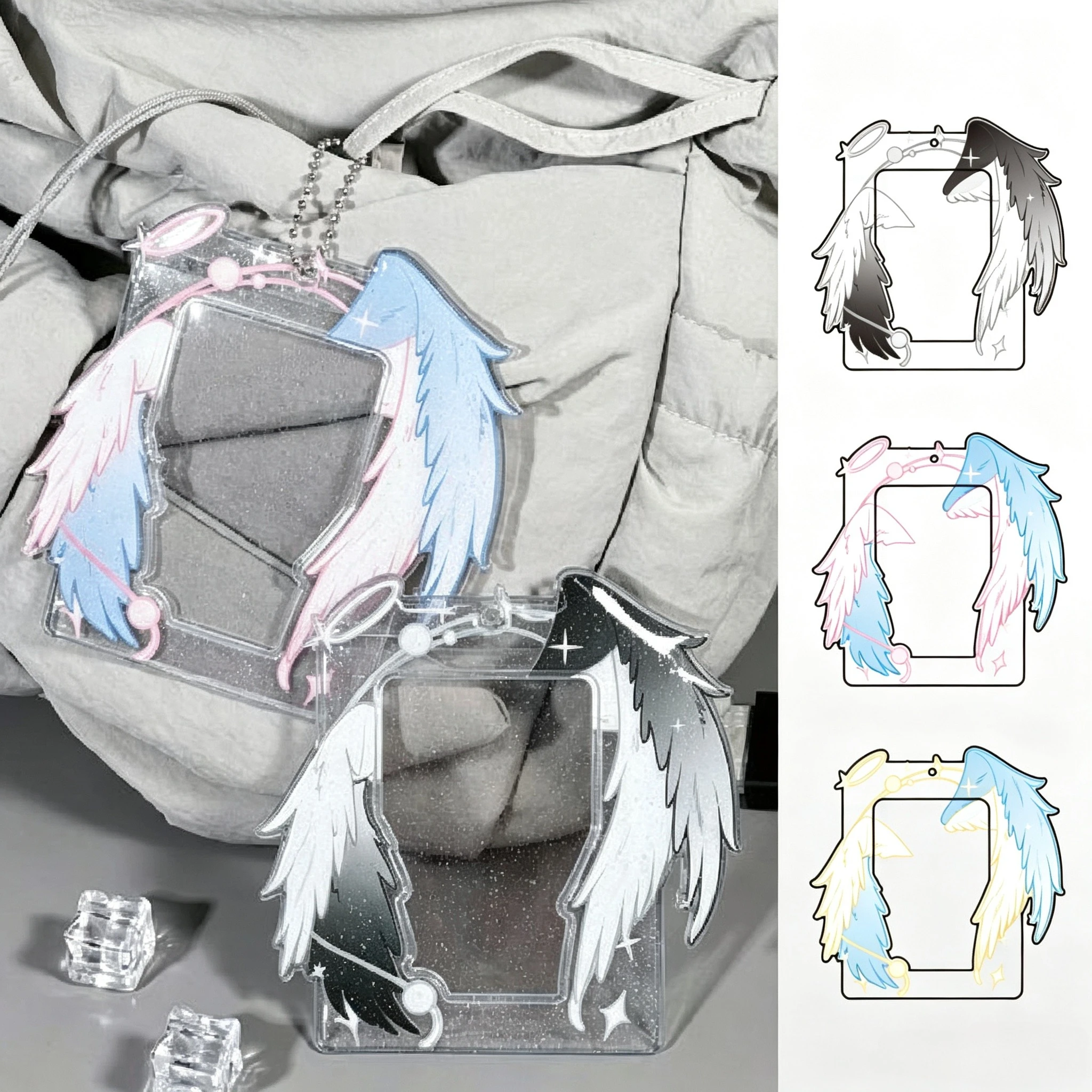 Glitter Double Wing Angel PVC 3 Inch Card Holder Anime Merch Photocard Storage Polaroid Idol Photo Display Pendant