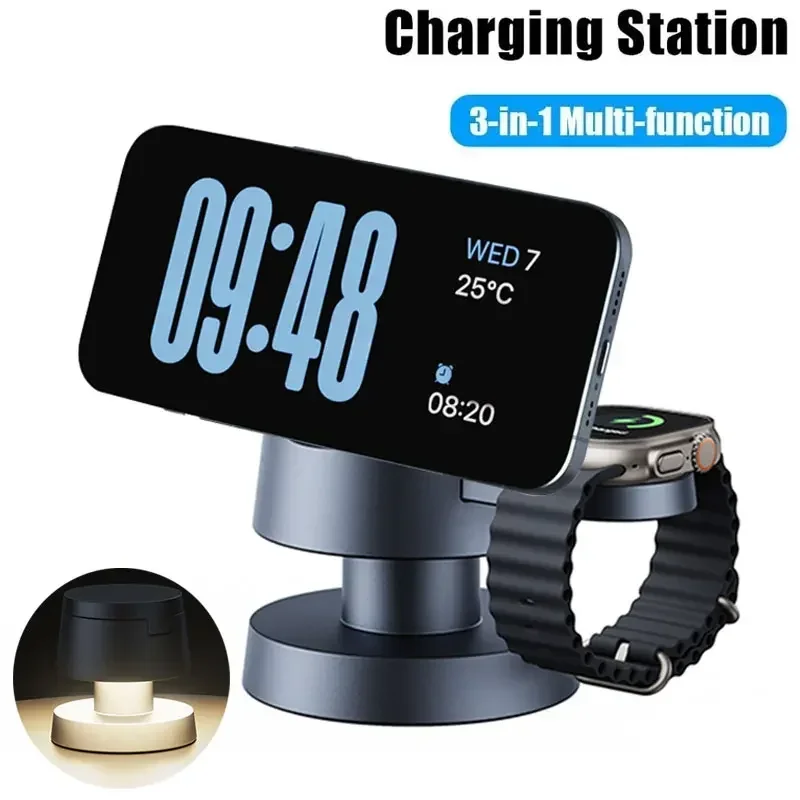 Magnetic Night Light Wireless Charger Stand For Magsafe iPhone 16 15 14 13 12 Apple Watch 9 8 Airpods Pro Fast Charging Station