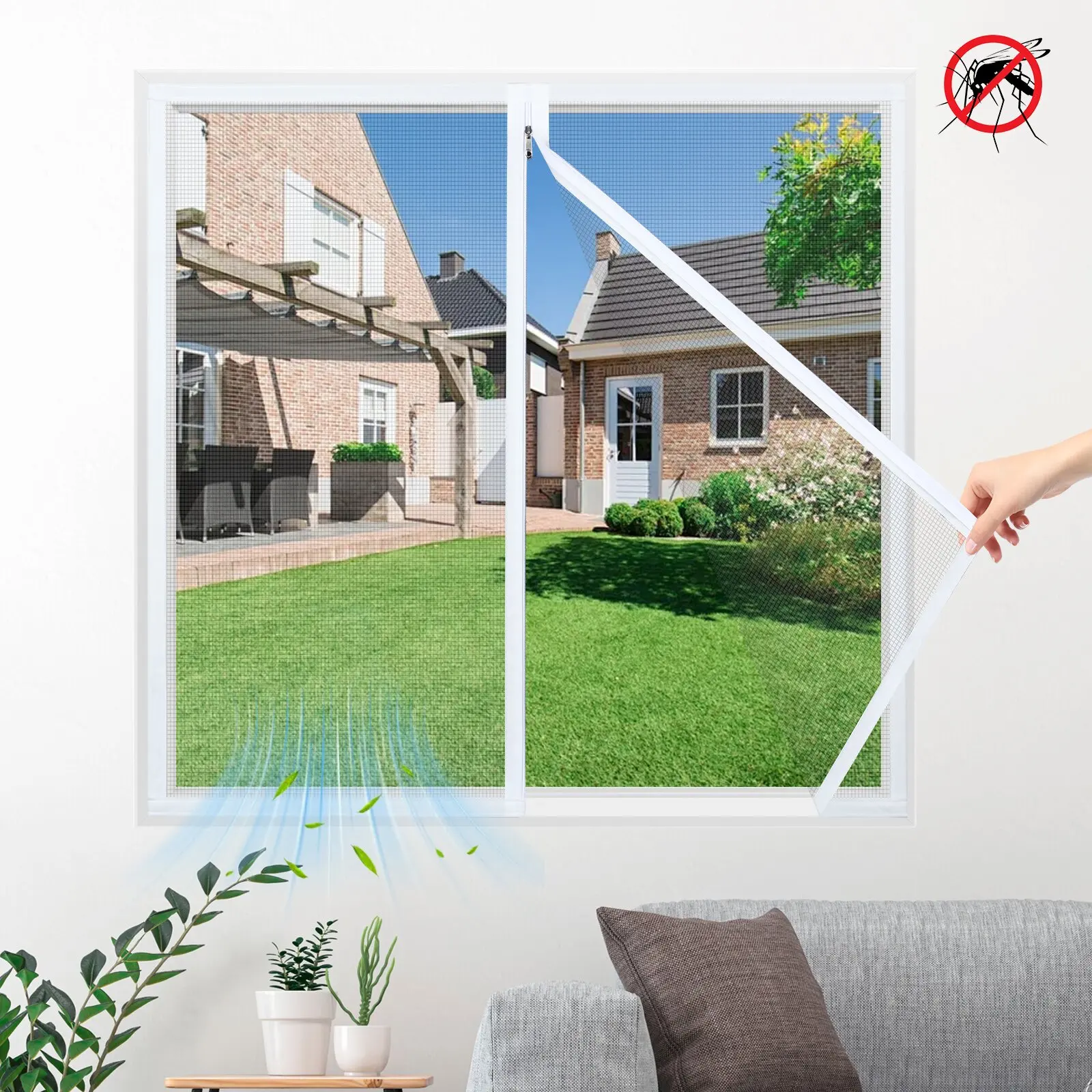 Simple White Zippered Mosquito Net for Windows, Hole-Free Summer Window Screen, Mosquito-Proof Curtain for Home, Window and Door