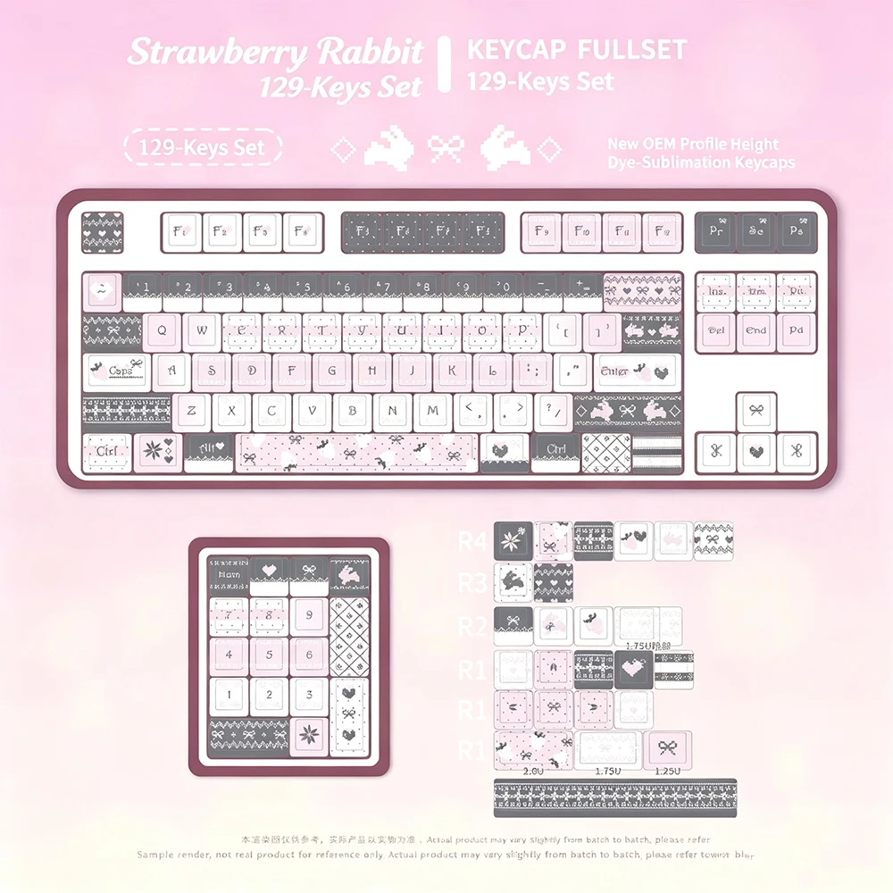 Strawberry Rabbit Original Keycap Pink Grey Personality Theme Five-sided Sublimation PBT Adaptation Meijia Lion Night Demon Keyc
