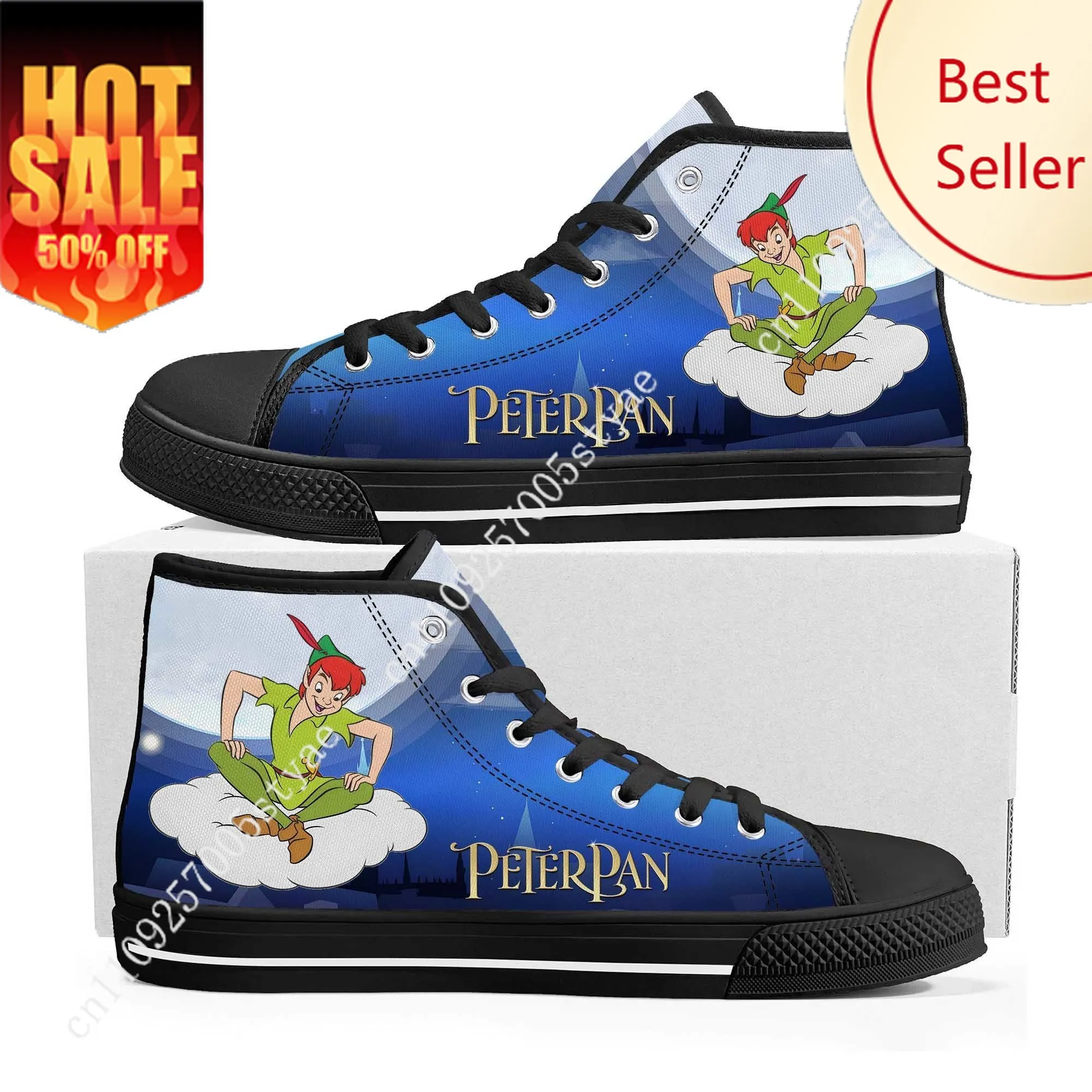 

Peter Pan High Top Sneakers Disney Cartoon Movie DIY Decorate Shoes Design Your Photo Party Holiday Gifts Custom Shoe