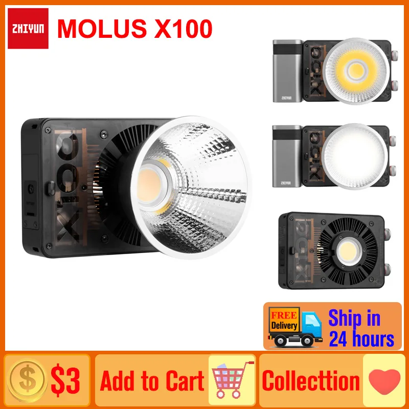 Zhiyun MOLUS X100 LED Video Light Photography Lighting Fill Light for Photos Studio Video Youtube/Outdoor Shooting