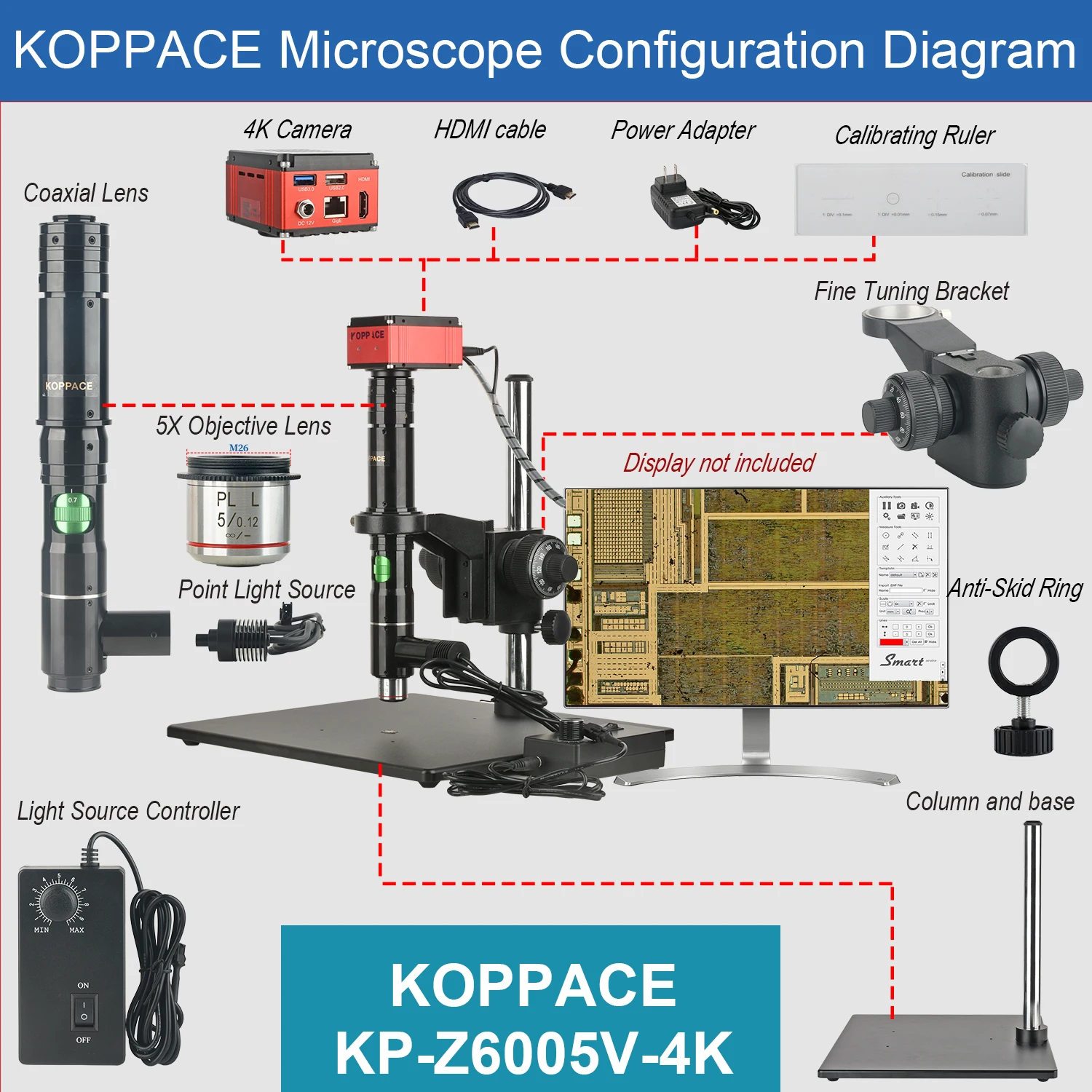KOPPACE 135X-870X Microscopio electrónico de luz coaxial 4K 8,3 MP Cámara HD puede tomar fotos y medidas