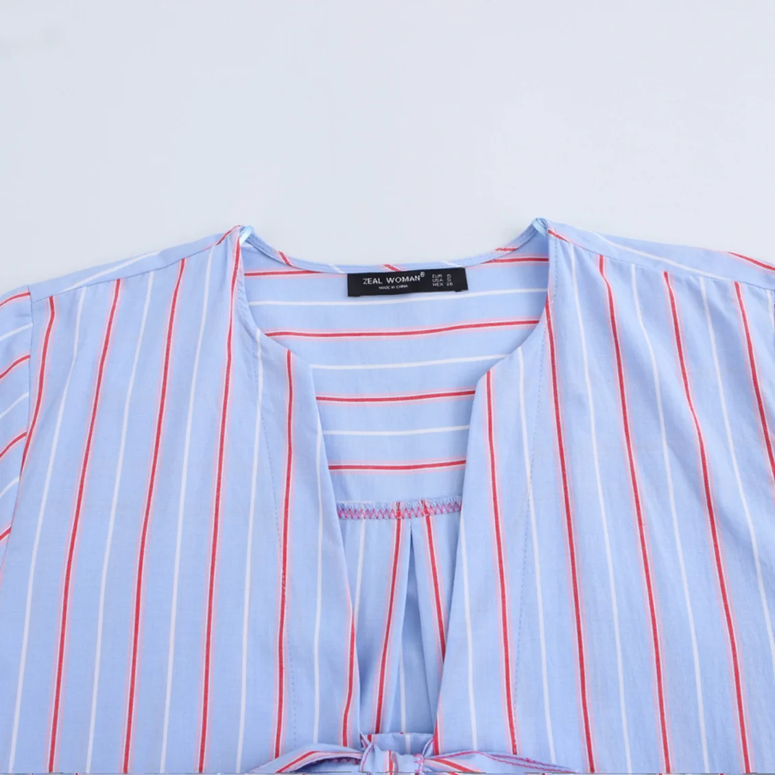 JNLEAOG femmes irt noeud rayé antung rond Ne Long Sve décontracté Faion Polyester Fiber v-ne automne nouveau