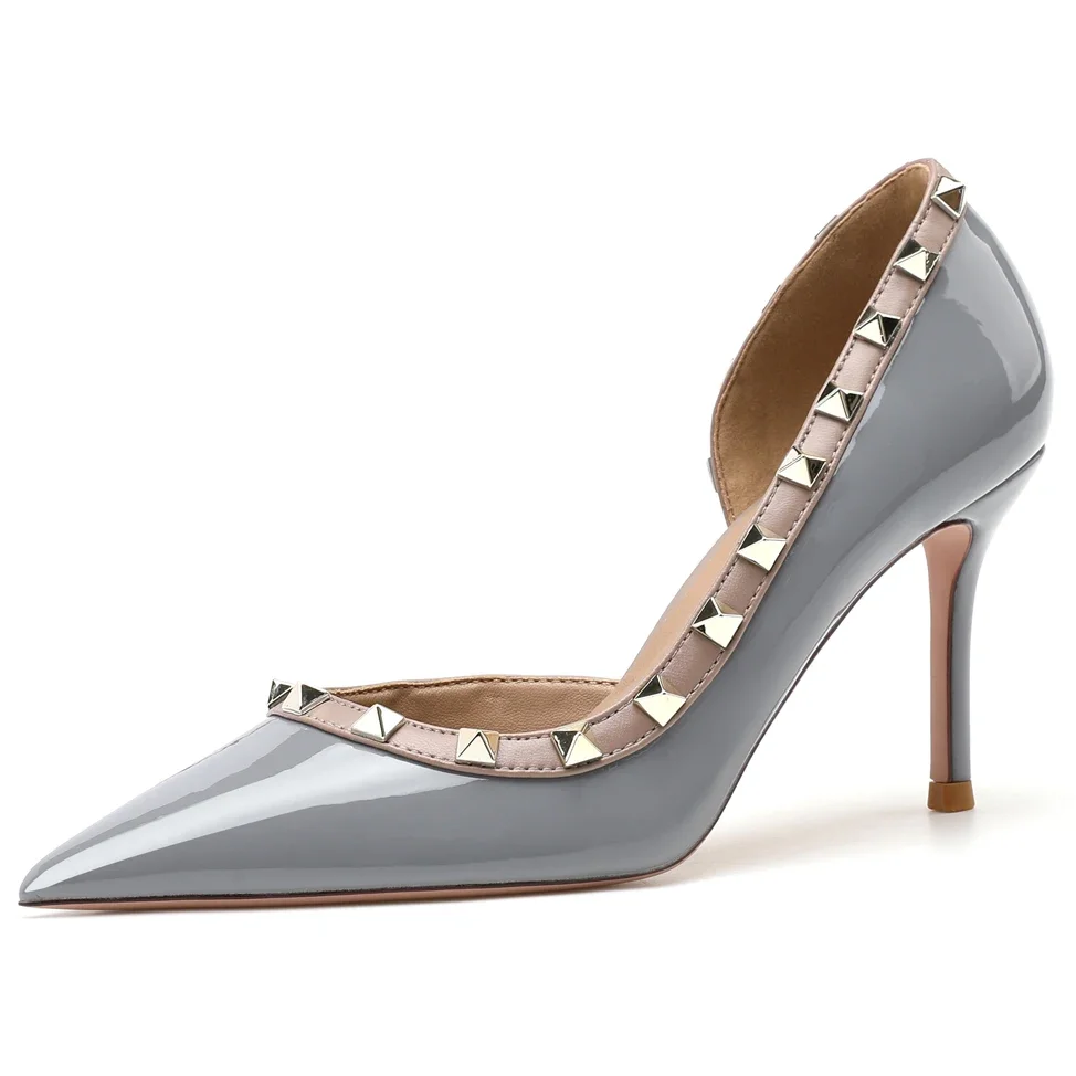 【Measure your feet length before order】Women Stiletto Thin High Heel Pump Rivet Fashion Party Pointed Toe Dress Shoes 60-CHC-33