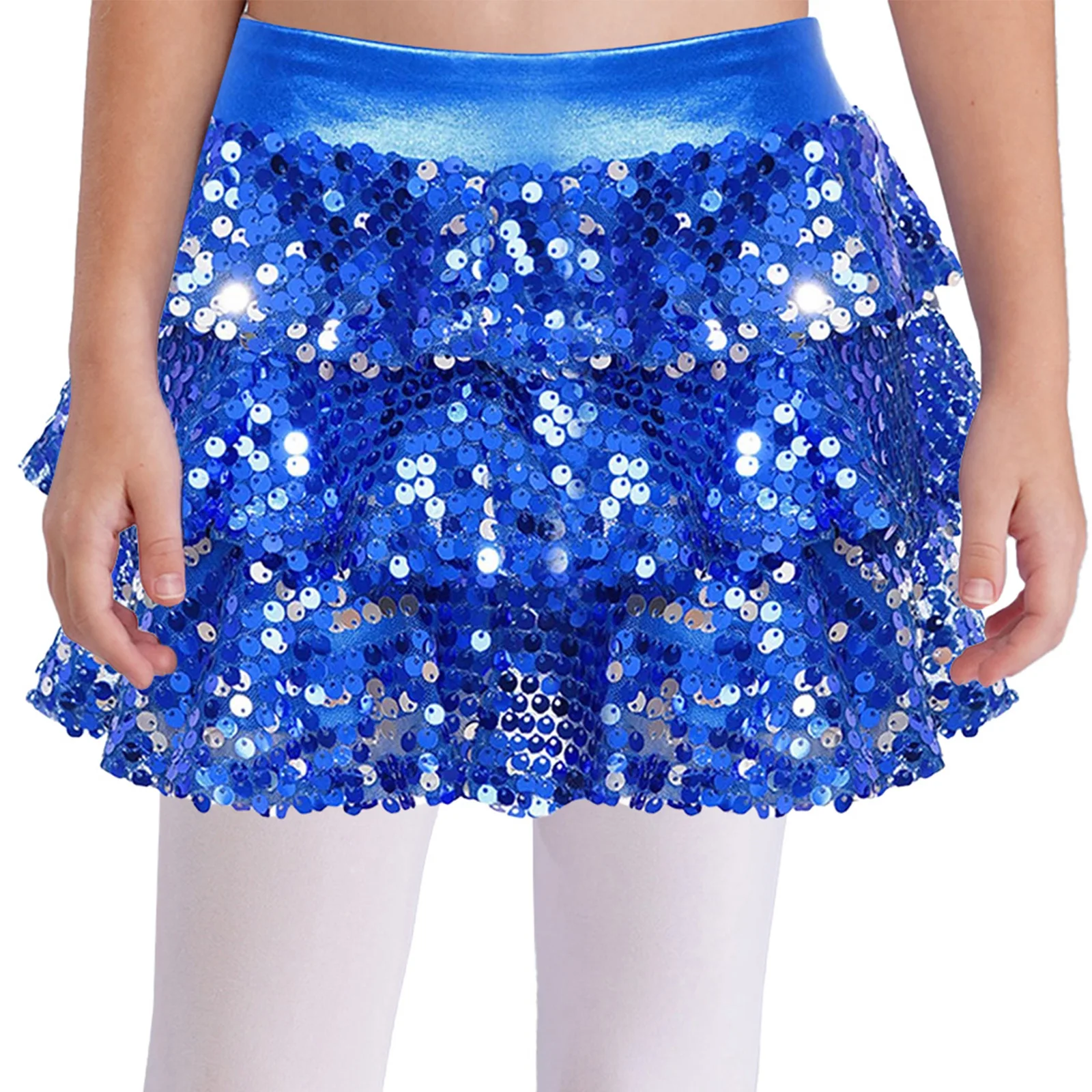 Kinder Mädchen Glänzende Pailletten Tiered Rüschen Latin Jazz Rock Shorts Metallic Culottes Hip Hop JAZZ Dance Bühnenkostüm – Detail 17