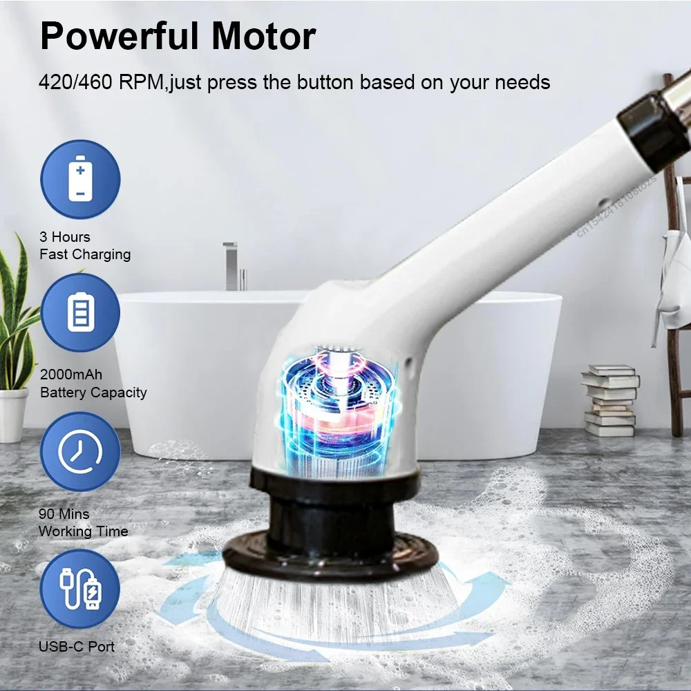 

7-in-1 Electric Cleaning Brush Multifunctional Kitchen Bathroom Cleaning Brush Rotary Wireless Electric Spin Cleaning Machine